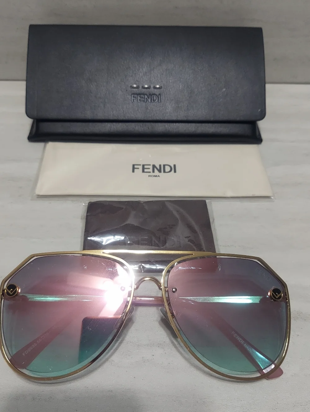 Fendi Pink Gradient Aviator Sunglasses - Gold Frame